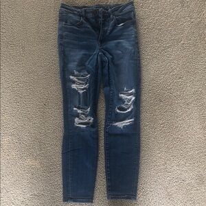 American Eagle Outfitters Dark Blue Distressed Skinny Jeans
